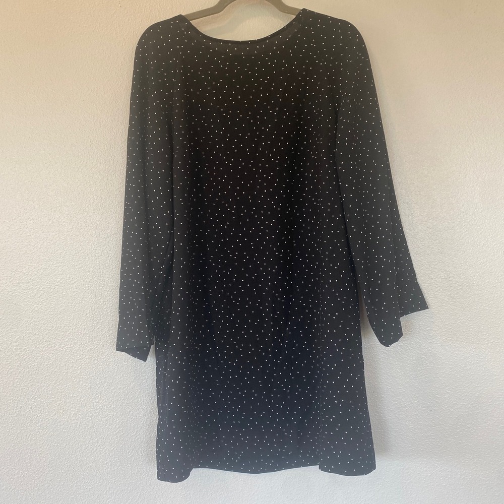 Black White Polka Dot Long Sleeve Shift Dress Keyhole Back Tunic